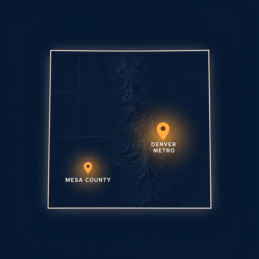 Map of Colorado highlighting Gamez Constructors' service area, with Denver Metro and Mesa County marked